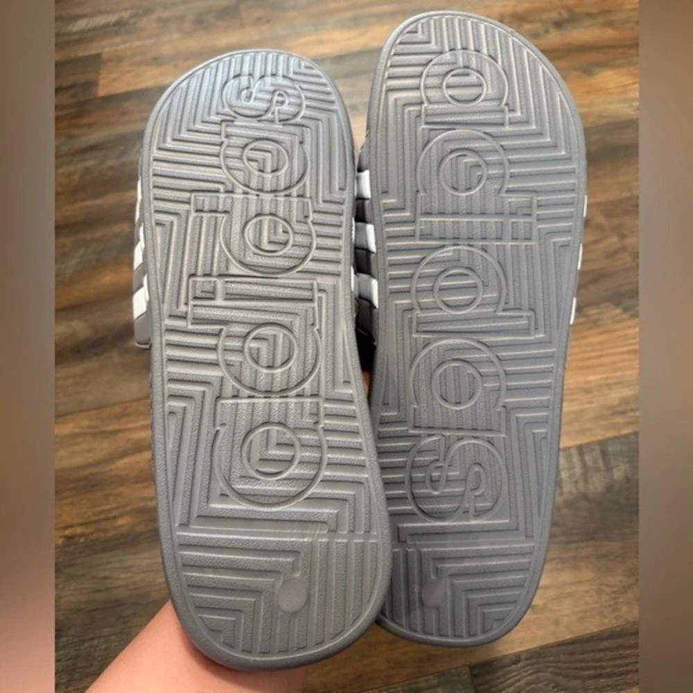 NEW Adidas‎ Adissage Stripe Gray Slip-On Sandals Rubber Slides Mens Size 18